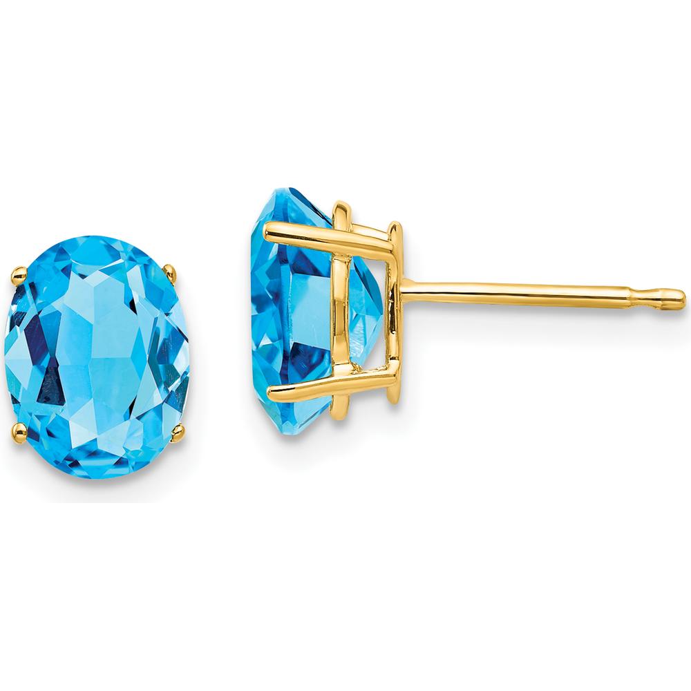 14K Yellow Gold Swiss Blue Topaz Oval Stud Earrings - 1.35 Carat Total Topaz Weight by Monteluci Fine Jewelry