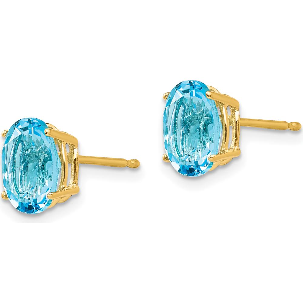 14K Yellow Gold Swiss Blue Topaz Oval Stud Earrings - 1.35 Carat Total Topaz Weight by Monteluci Fine Jewelry