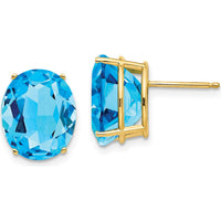 14K Yellow Gold Swiss Blue Topaz Oval Stud Earrings - 6.00 Carat Total Blue Topaz Weight by Monteluci Fine Jewelry