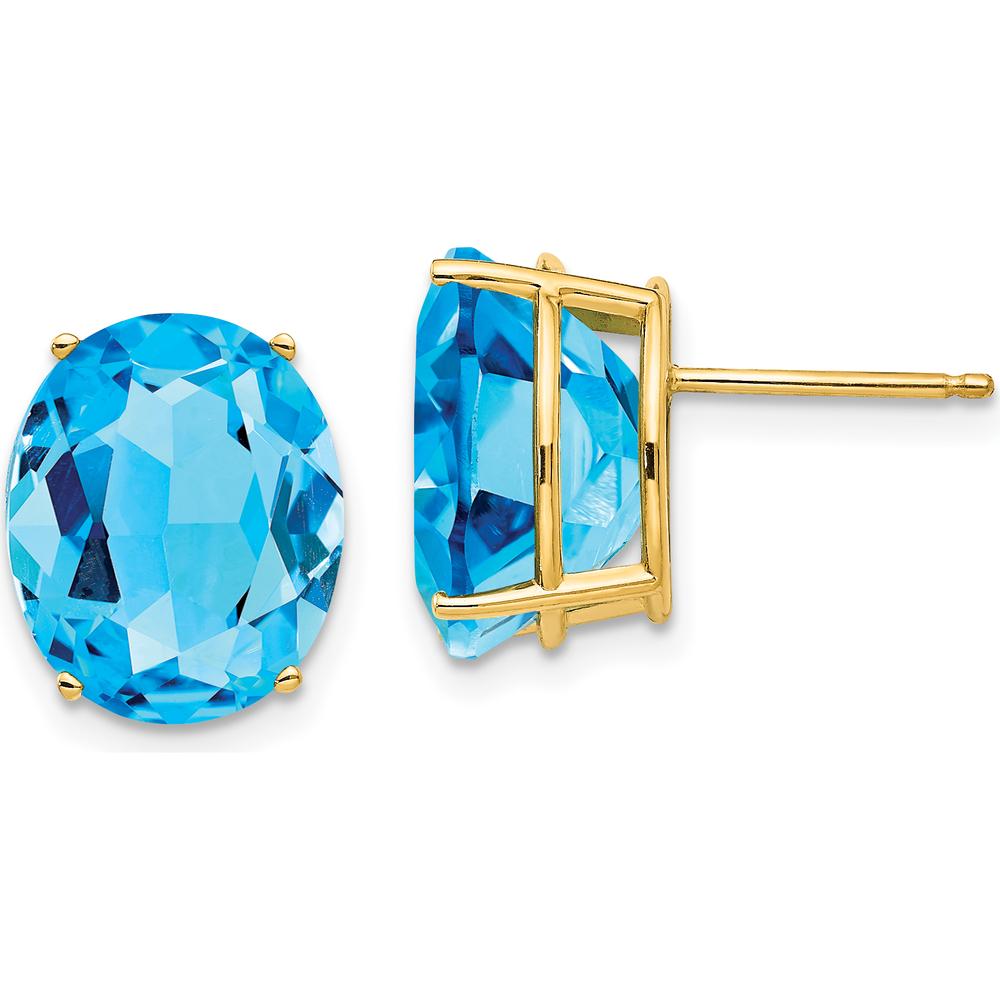 14K Yellow Gold Swiss Blue Topaz Oval Stud Earrings - 6.00 Carat Total Blue Topaz Weight by Monteluci Fine Jewelry
