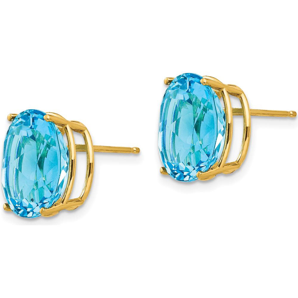 14K Yellow Gold Swiss Blue Topaz Oval Stud Earrings - 6.00 Carat Total Blue Topaz Weight by Monteluci Fine Jewelry