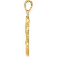 14K Yellow Gold Swoosh Basketball and Net Pendant - Textured Polished Design with Open Back Profile by Oro Pregiato