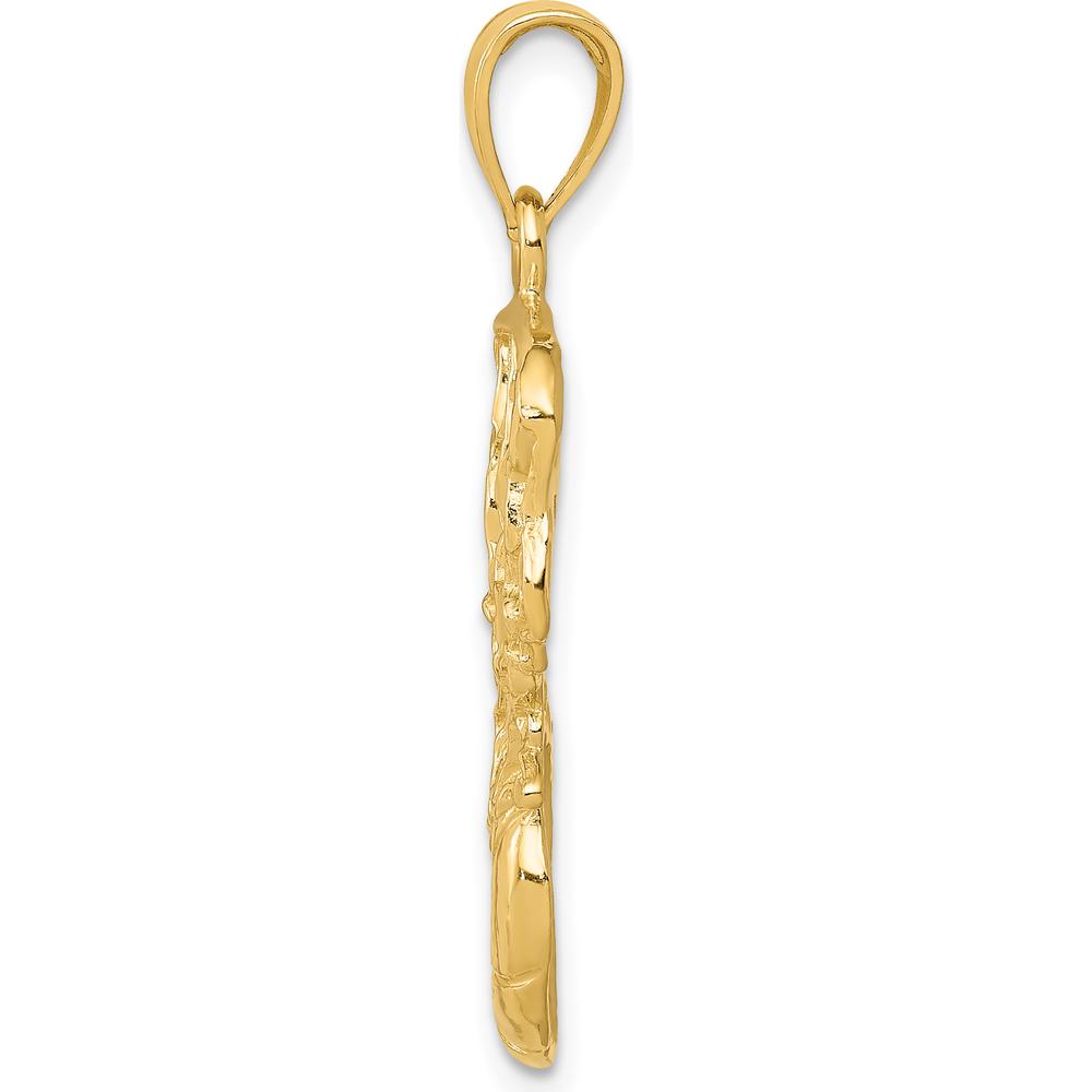14K Yellow Gold Swoosh Basketball and Net Pendant - Textured Polished Design with Open Back Profile by Oro Pregiato