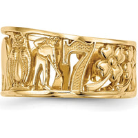 14K Yellow Gold Symbol Cut-Out 9mm Band with Elephant, Owl, and All-Seeing Eye Details by 0