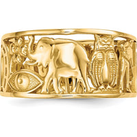 14K Yellow Gold Symbol Cut-Out 9mm Band with Elephant, Owl, and All-Seeing Eye Details by 0