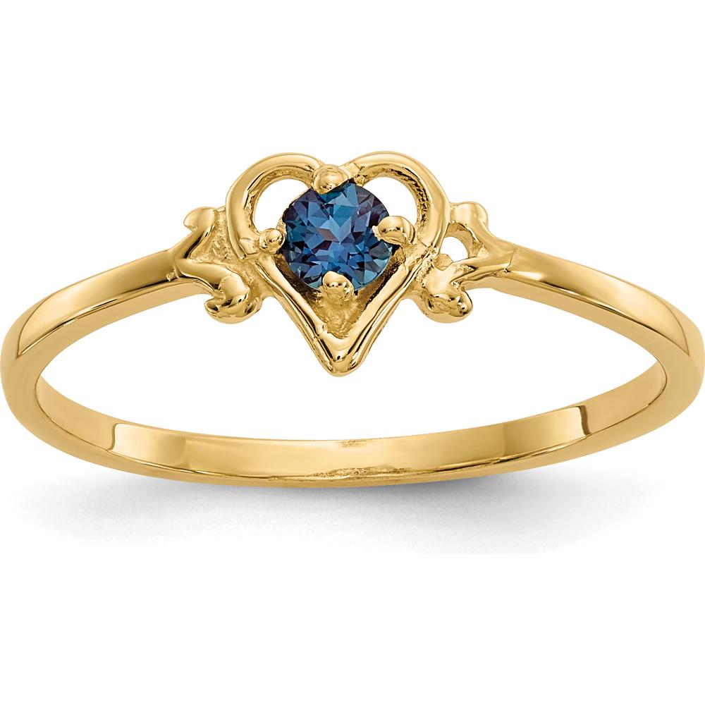 14K Yellow Gold Synthetic Alexandrite Heart Birthstone Ring - 0.15 Carat Lab-Created Alexandrite by Oro Pregiato