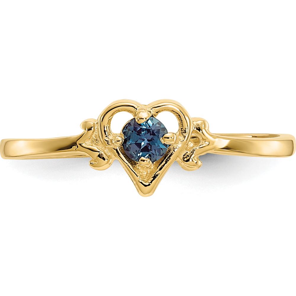 14K Yellow Gold Synthetic Alexandrite Heart Birthstone Ring - 0.15 Carat Lab-Created Alexandrite by Oro Pregiato