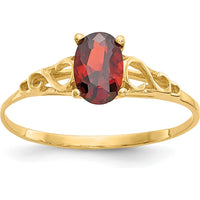 14K Yellow Gold Synthetic Garnet Ring for Girls - January Birthstone, Polished Finish, 6.3mm Top Length by Oro Pregiato