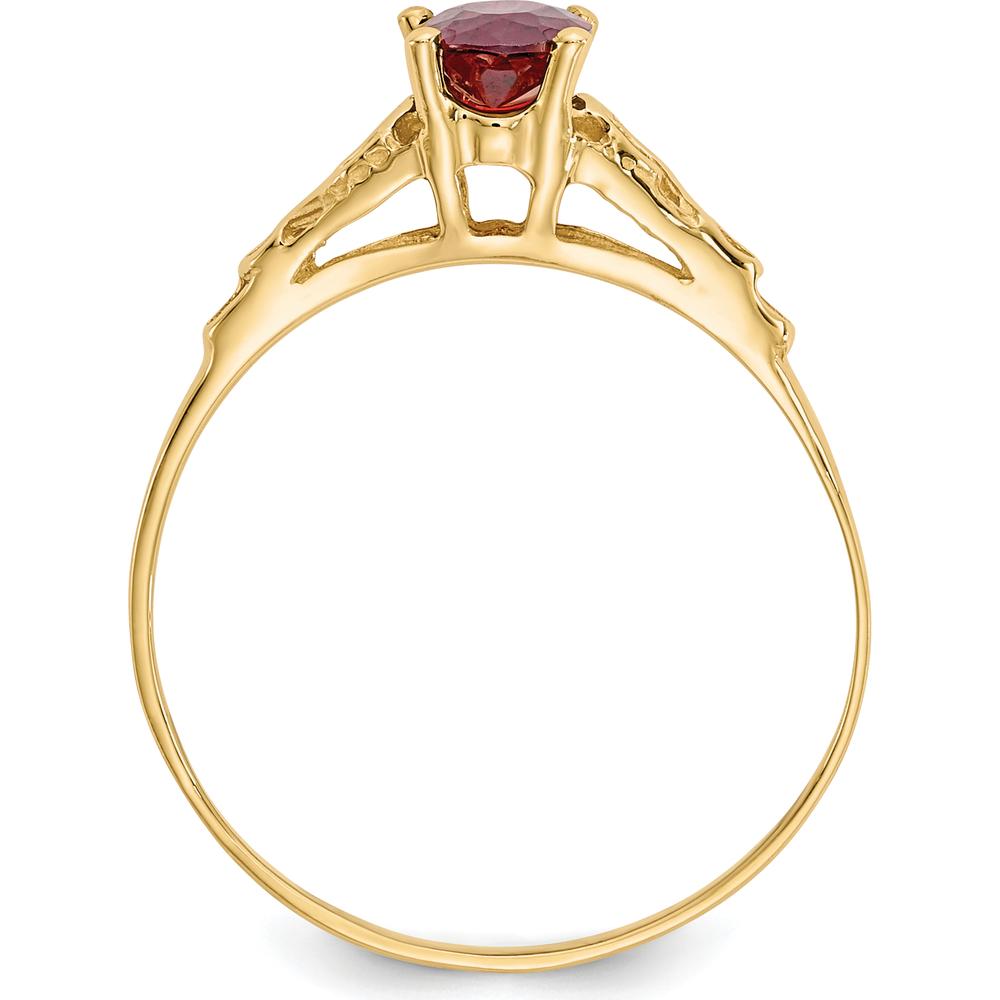 14K Yellow Gold Synthetic Garnet Ring for Girls - January Birthstone, Polished Finish, 6.3mm Top Length by Oro Pregiato