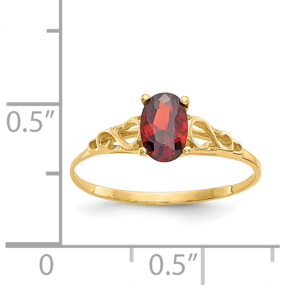 14K Yellow Gold Synthetic Garnet Ring for Girls - January Birthstone, Polished Finish, 6.3mm Top Length by Oro Pregiato