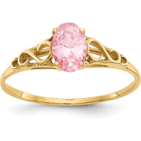 14K Yellow Gold Synthetic Rose Zircon Ring - 6.3mm x 4.3mm Oval Cut by Oro Pregiato