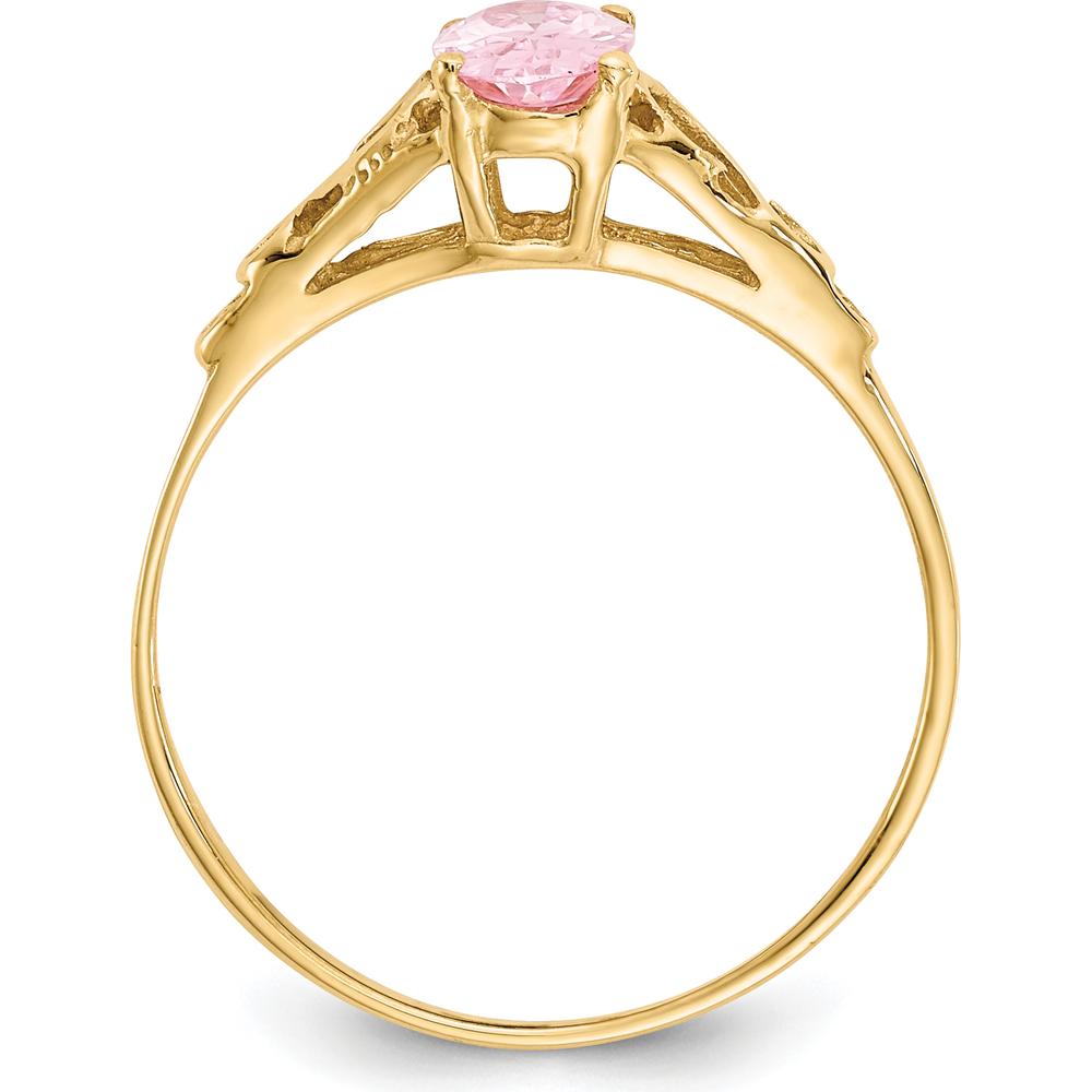 14K Yellow Gold Synthetic Rose Zircon Ring - 6.3mm x 4.3mm Oval Cut by Oro Pregiato