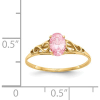 14K Yellow Gold Synthetic Rose Zircon Ring - 6.3mm x 4.3mm Oval Cut by Oro Pregiato