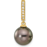 14K Yellow Gold Tahitian Black Pearl and 0.07 Carat Diamond Dangle Earrings by Monteluci Fine Jewelry