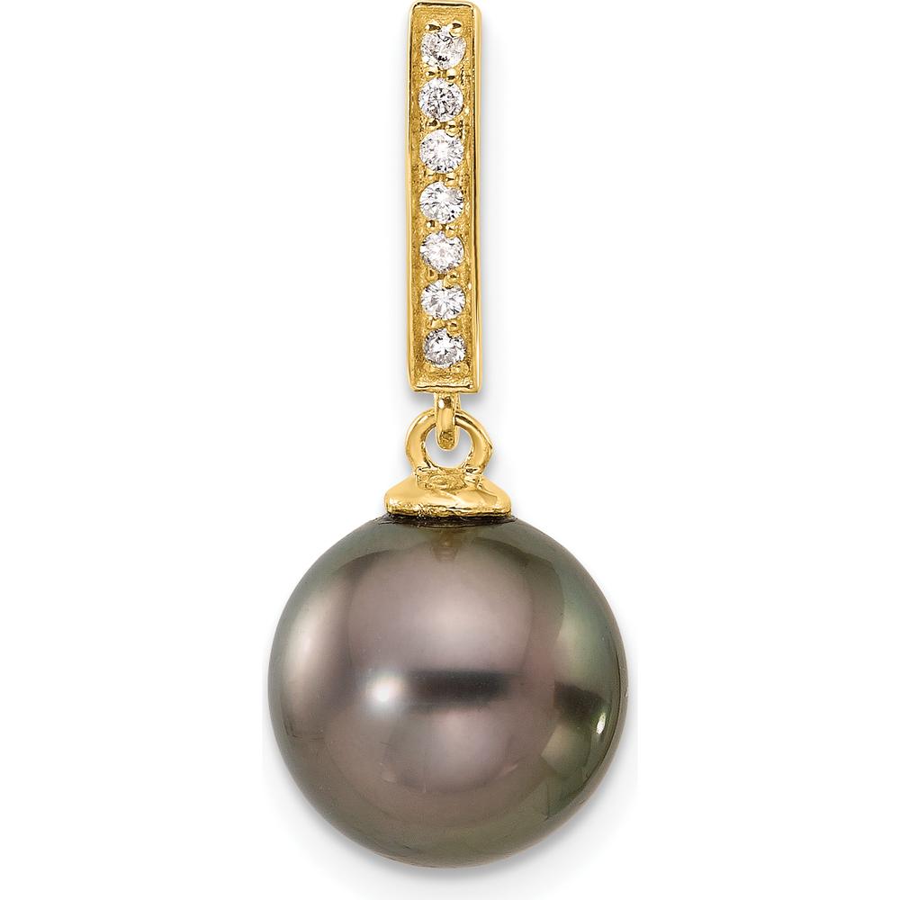 14K Yellow Gold Tahitian Black Pearl and 0.07 Carat Diamond Dangle Earrings by Monteluci Fine Jewelry