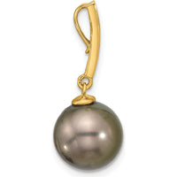 14K Yellow Gold Tahitian Black Pearl and 0.07 Carat Diamond Dangle Earrings by Monteluci Fine Jewelry