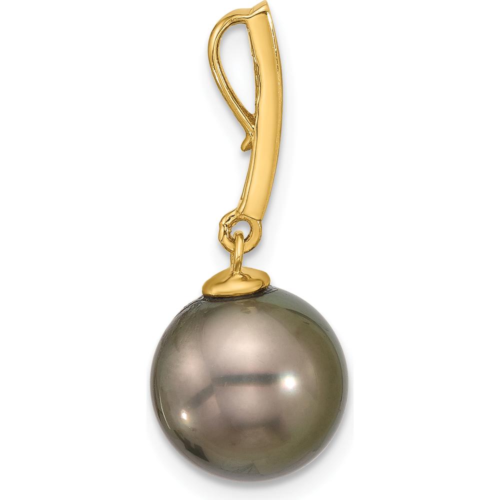 14K Yellow Gold Tahitian Black Pearl and 0.07 Carat Diamond Dangle Earrings by Monteluci Fine Jewelry