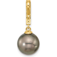 14K Yellow Gold Tahitian Black Pearl and 0.07 Carat Diamond Dangle Earrings by Monteluci Fine Jewelry