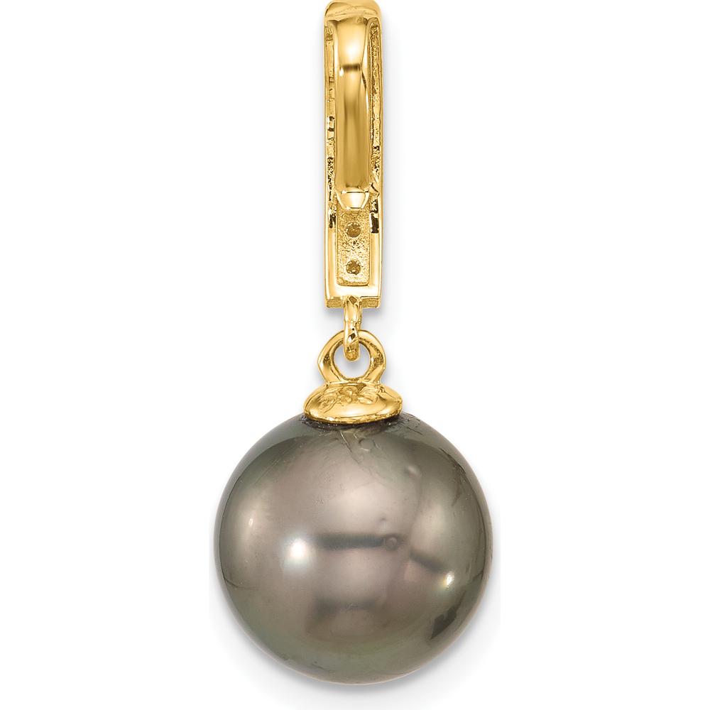 14K Yellow Gold Tahitian Black Pearl and 0.07 Carat Diamond Dangle Earrings by Monteluci Fine Jewelry