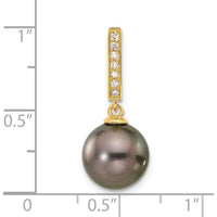 14K Yellow Gold Tahitian Black Pearl and 0.07 Carat Diamond Dangle Earrings by Monteluci Fine Jewelry