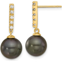 14K Yellow Gold Tahitian Black Pearl and Diamond Dangle Earrings - 0.20 Carat Total Diamond Weight by Monteluci Fine Jewelry