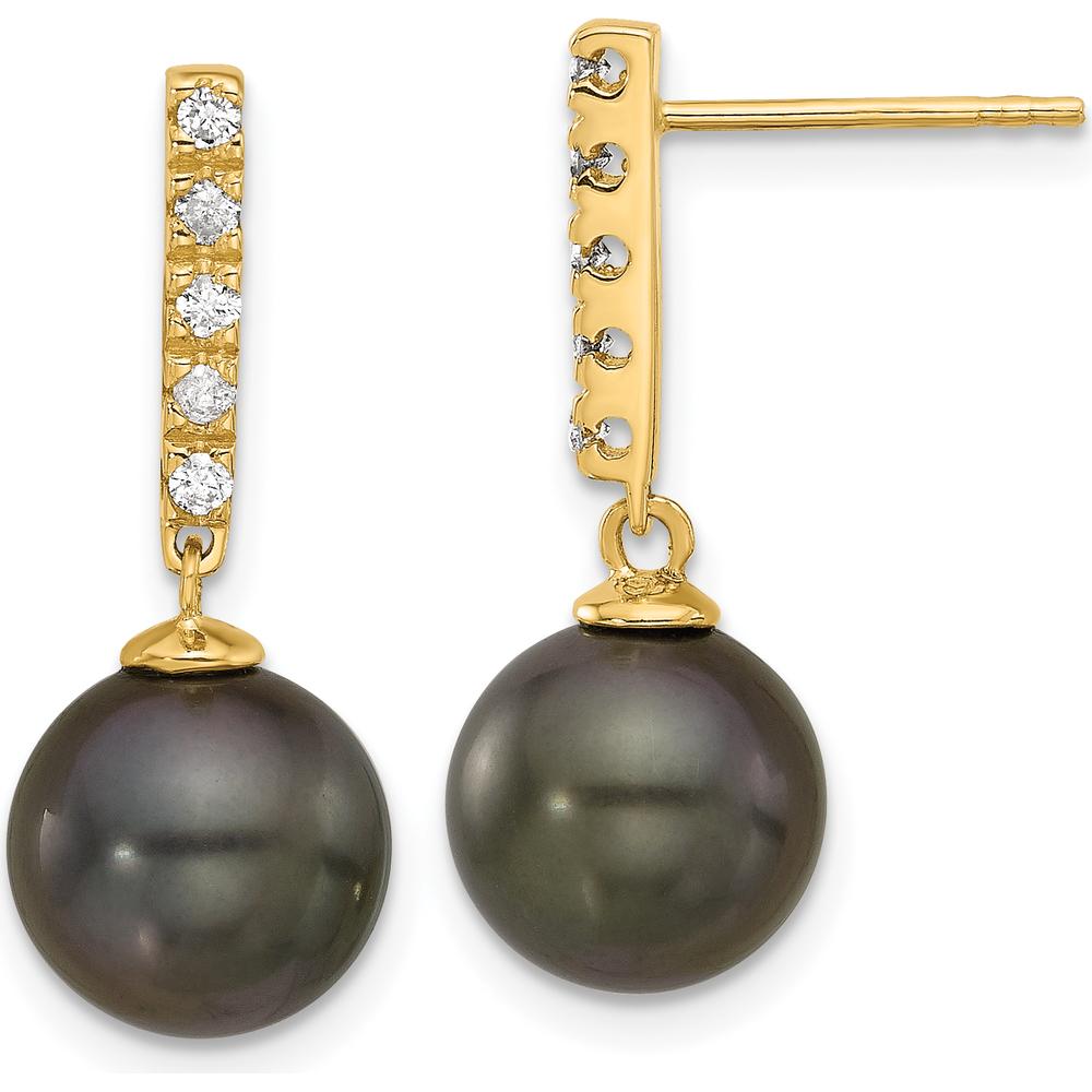 14K Yellow Gold Tahitian Black Pearl and Diamond Dangle Earrings - 0.20 Carat Total Diamond Weight by Monteluci Fine Jewelry