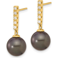 14K Yellow Gold Tahitian Black Pearl and Diamond Dangle Earrings - 0.20 Carat Total Diamond Weight by Monteluci Fine Jewelry