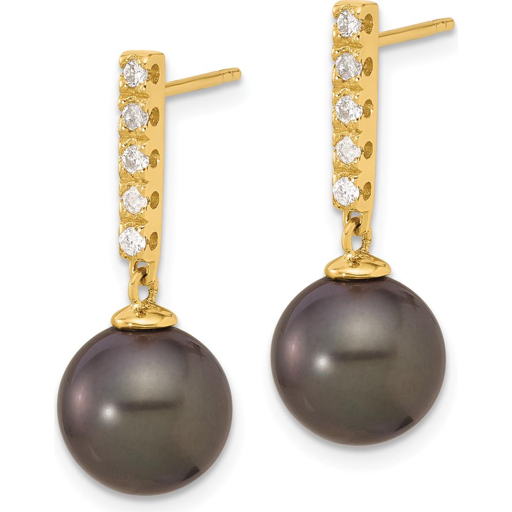 14K Yellow Gold Tahitian Black Pearl and Diamond Dangle Earrings - 0.20 Carat Total Diamond Weight by Monteluci Fine Jewelry
