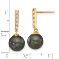 14K Yellow Gold Tahitian Black Pearl and Diamond Dangle Earrings - 0.20 Carat Total Diamond Weight by Monteluci Fine Jewelry