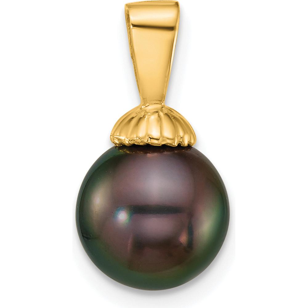 14K Yellow Gold Tahitian Cultured Pearl Pendant - 8-9mm Round Pearl by Monteluci Fine Jewelry