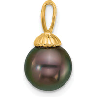 14K Yellow Gold Tahitian Cultured Pearl Pendant - 8-9mm Round Pearl by Monteluci Fine Jewelry