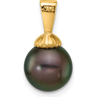 14K Yellow Gold Tahitian Cultured Pearl Pendant - 8-9mm Round Pearl by Monteluci Fine Jewelry