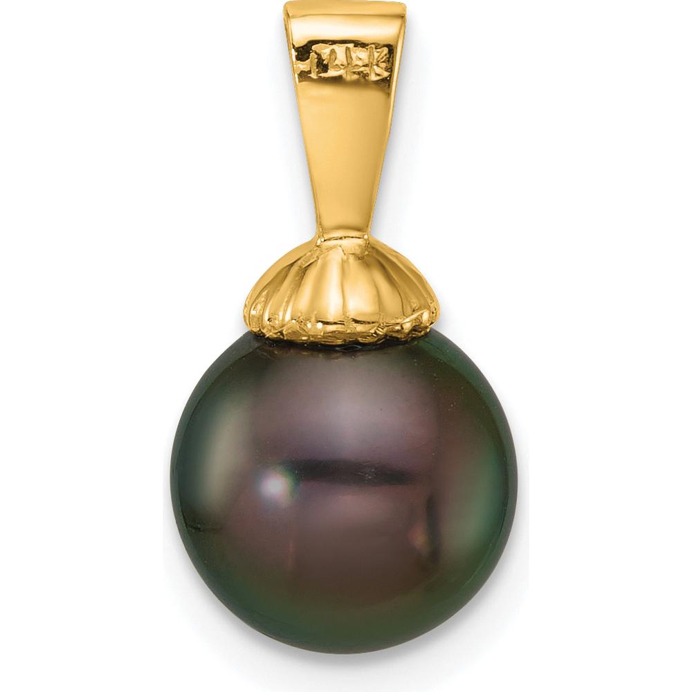 14K Yellow Gold Tahitian Cultured Pearl Pendant - 8-9mm Round Pearl by Monteluci Fine Jewelry