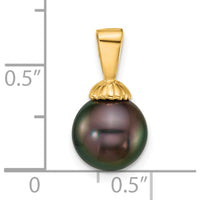 14K Yellow Gold Tahitian Cultured Pearl Pendant - 8-9mm Round Pearl by Monteluci Fine Jewelry