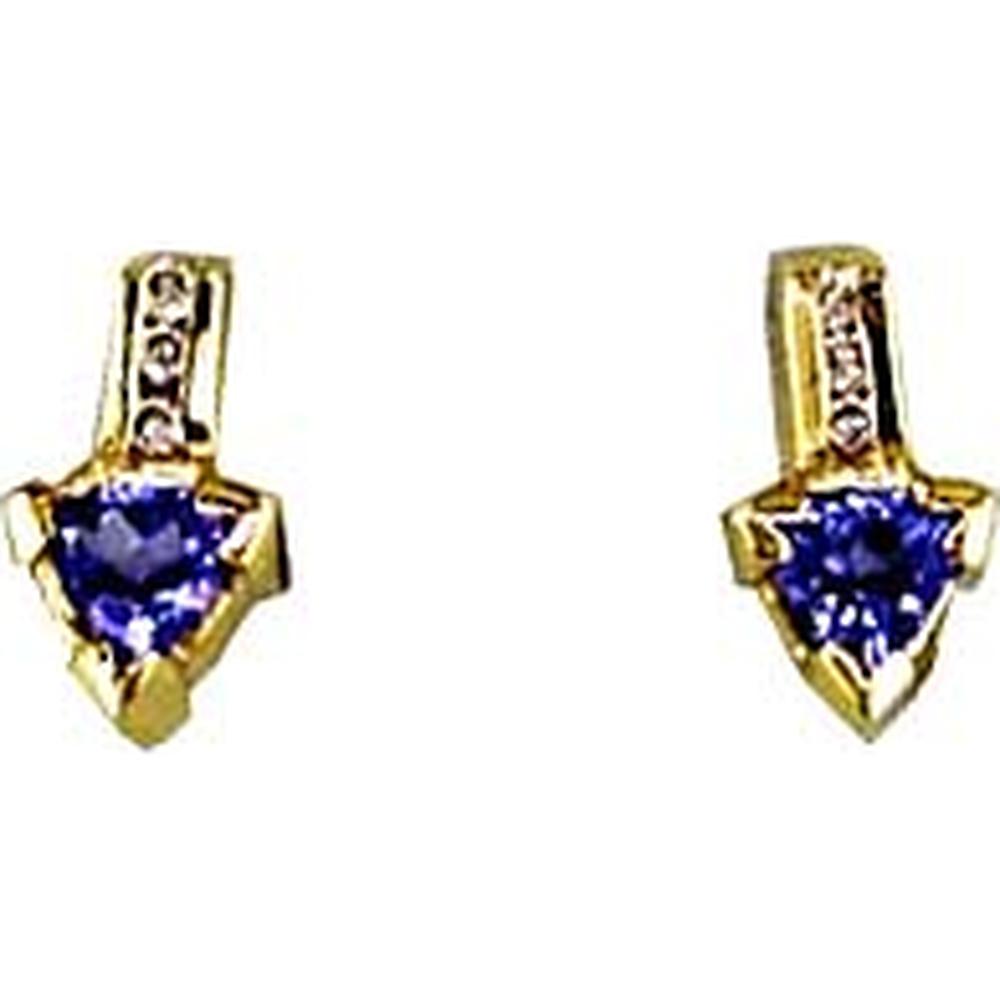 14K Yellow Gold Tanzanite and Diamond Drop Earrings - 0.60 Carat Total Tanzanite Weight, 0.07 Carat Total Diamond Weight - Royal Jewelry