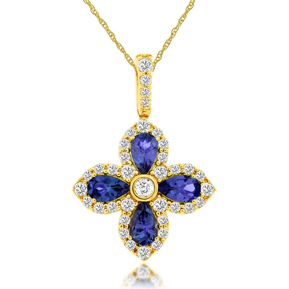 14K Yellow Gold Tanzanite & Diamond Pendant Necklace - 1.25 Carats Tanzanite, 0.40 Carats Diamond Total Weight