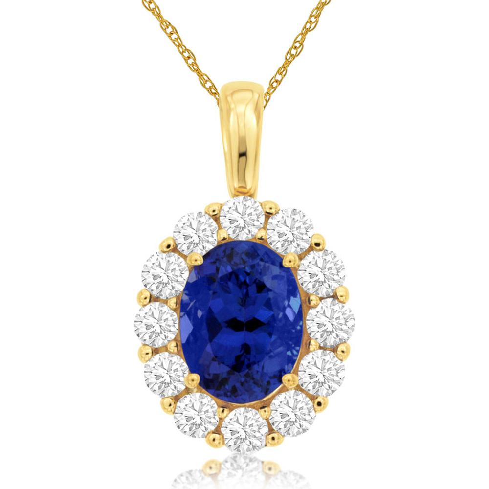 14K Yellow Gold Tanzanite & Diamond Pendant with Oval Tanzanite - 1.30 Carats Tanzanite, 0.75 Carats Total Diamond Weight