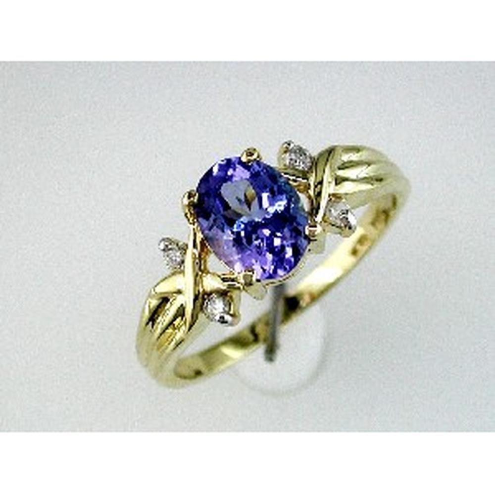 14K Yellow Gold Tanzanite & Diamond Ring - 1.20 Carats Tanzanite & 0.09 Carats Diamond Total Weight