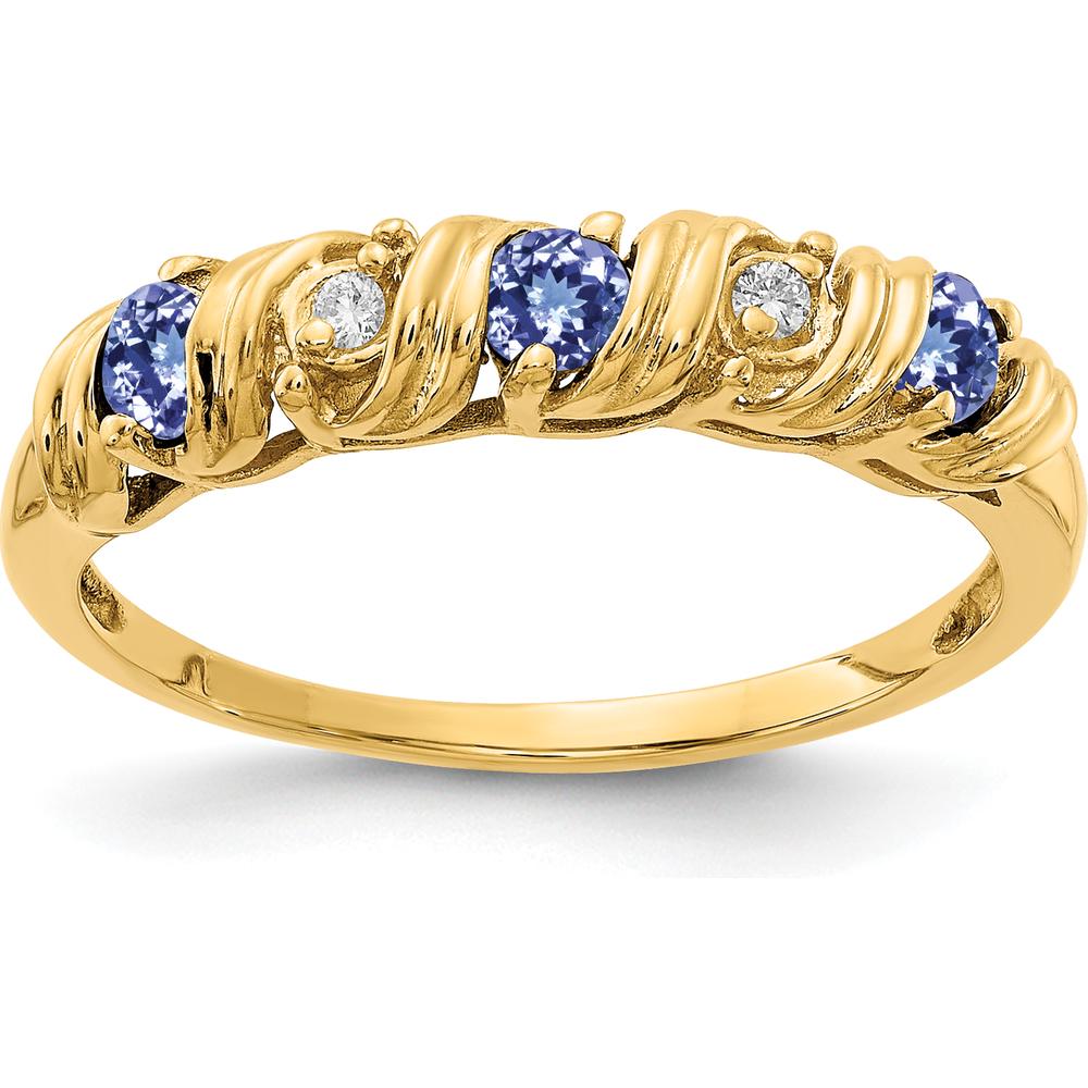 14K Yellow Gold Tanzanite and Diamond Ring with Round Faceted Stones - 0.09 Carat Tanzanite, 0.012 Carat Diamond by Monteluci Fine Jewelry