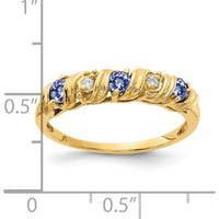 14K Yellow Gold Tanzanite and Diamond Ring with Round Faceted Stones - 0.09 Carat Tanzanite, 0.012 Carat Diamond by Monteluci Fine Jewelry