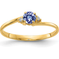 14K Yellow Gold Tanzanite and Diamond Ring with Round Faceted Stones - 0.33 Carat Tanzanite, 0.016 Carat Diamond Total Weight by Monteluci Fine Jewelry