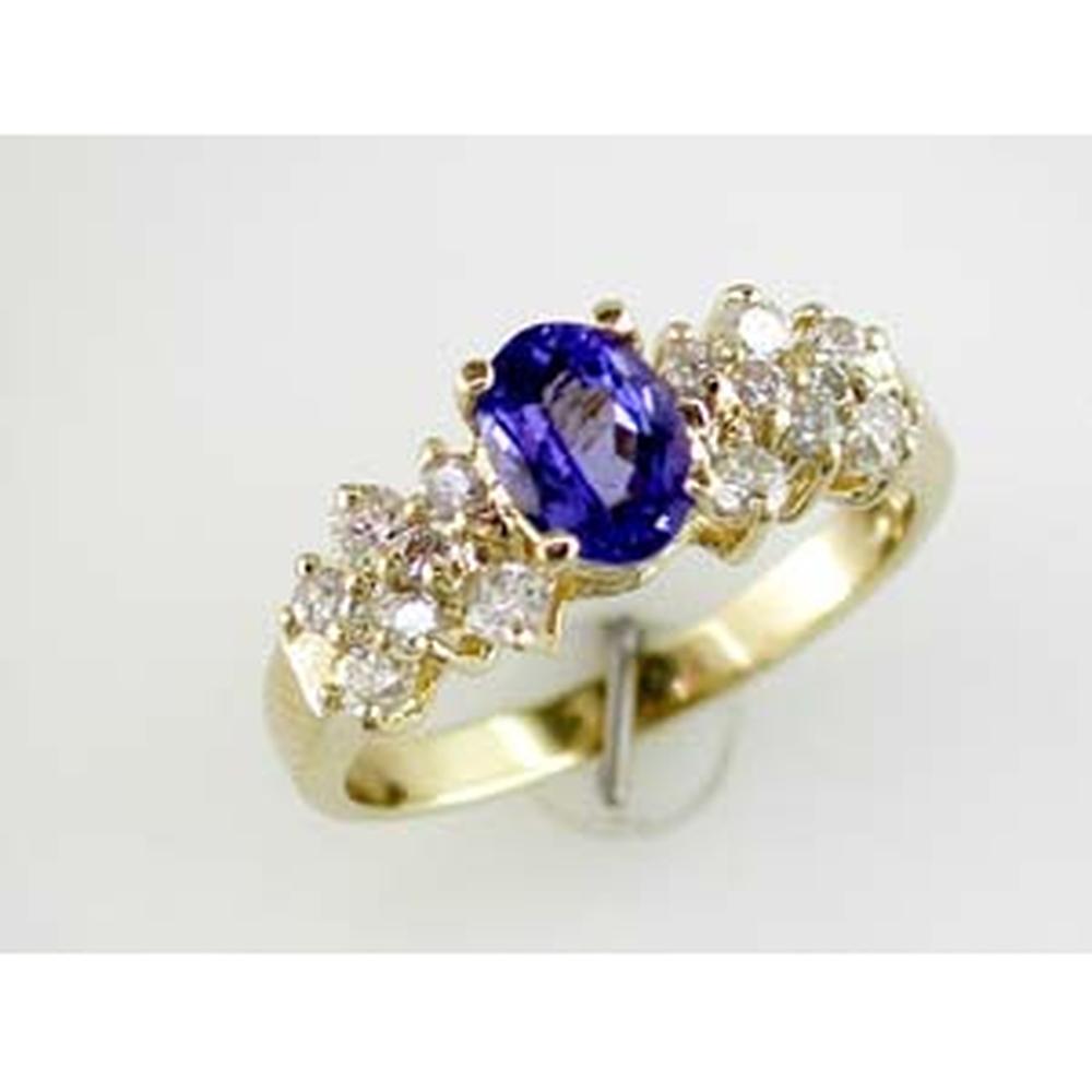 14K Yellow Gold Tanzanite and Diamond Three-Stone Ring - 1.20 Carats Total Gem Weight