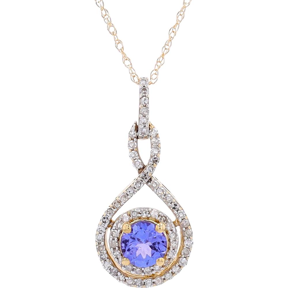 14K Yellow Gold Tanzanite Center Pendant with 0.25 Carat Diamond Halo