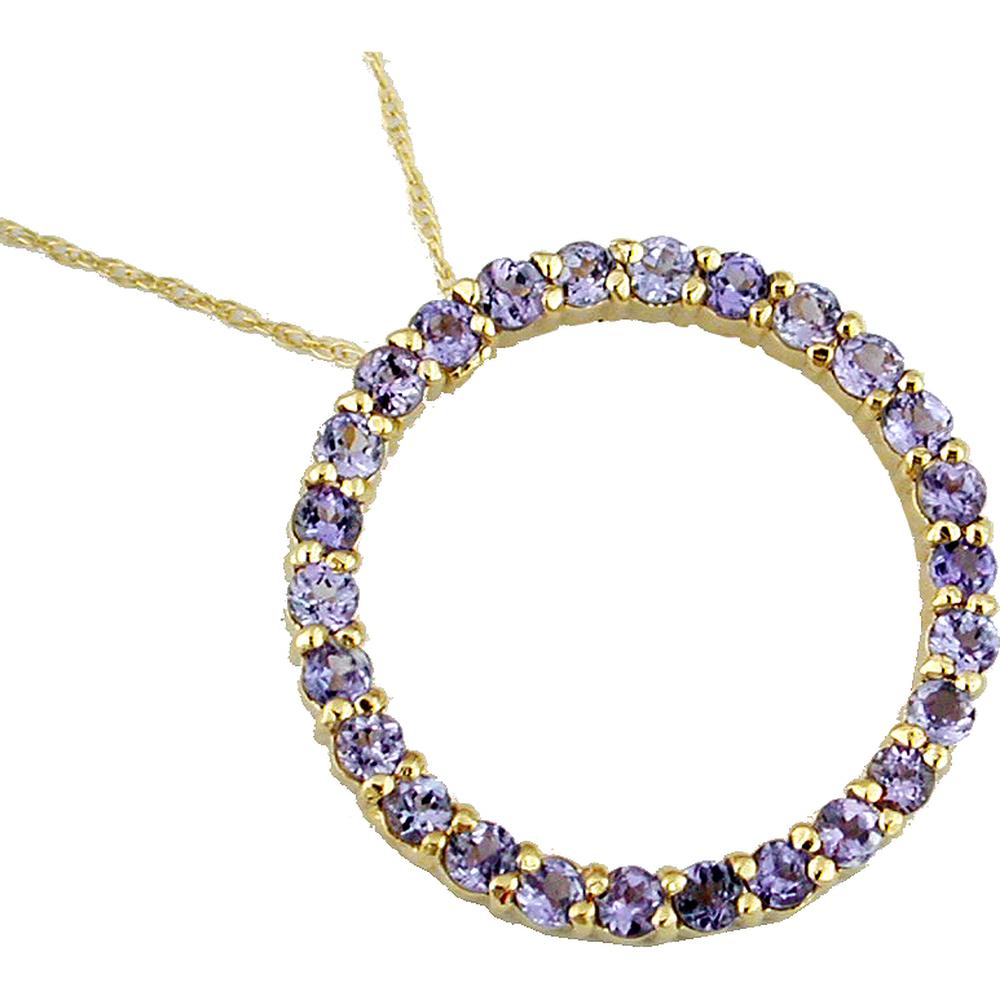 14K Yellow Gold Tanzanite Circle Pendant with Round Prong Set Tanzanite Gemstones - 1.35 Carat Total Weight - Royal Jewelry