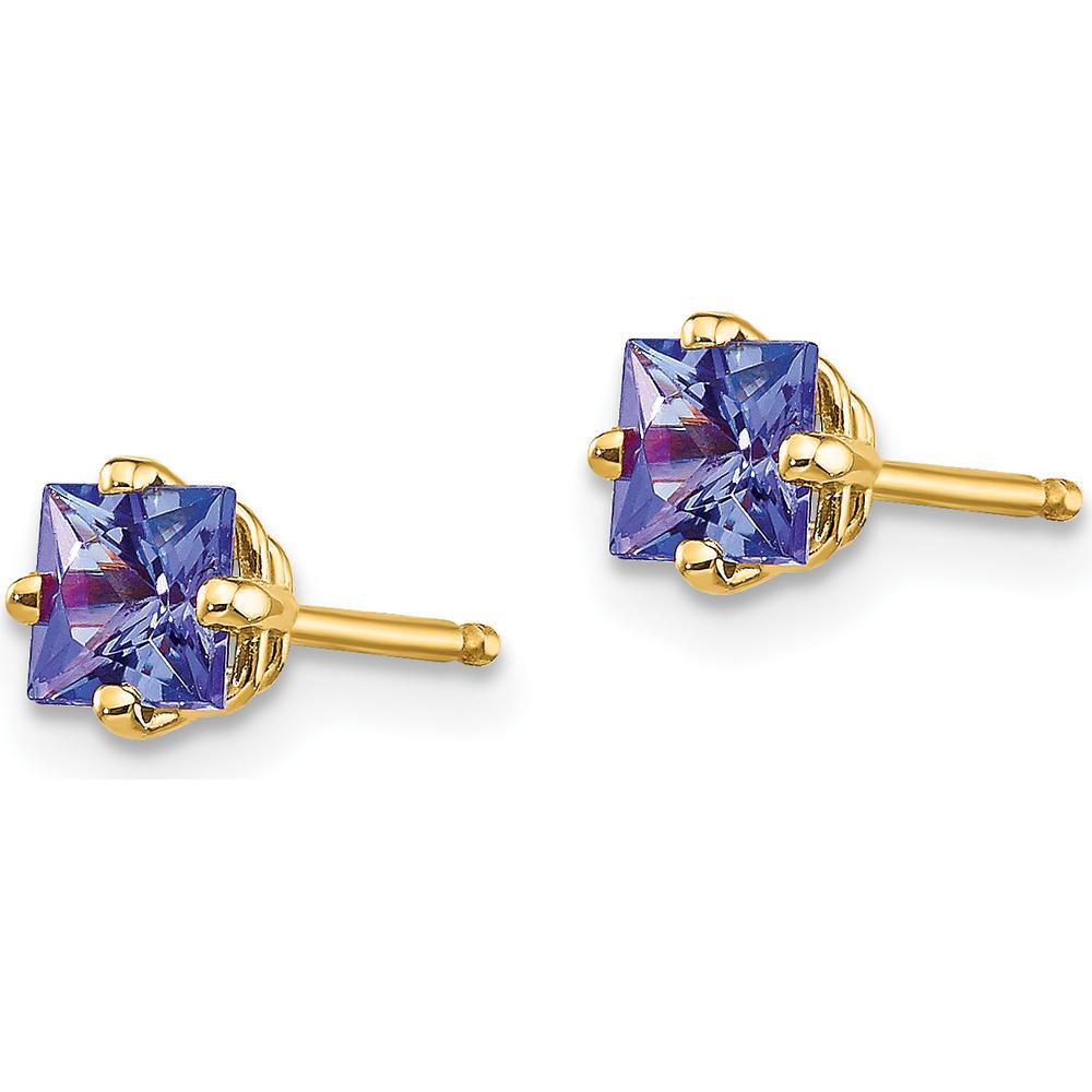 14K Yellow Gold Tanzanite Princess Cut Stud Earrings - 0.35 Carat Total Tanzanite Weight by Monteluci Fine Jewelry
