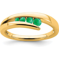 14K Yellow Gold Tapered Band Ring with Graduated Round Natural Emeralds - 0.215 Carat Total Weight by 0
