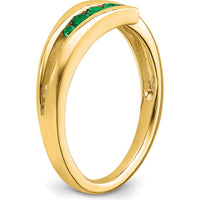 14K Yellow Gold Tapered Band Ring with Graduated Round Natural Emeralds - 0.215 Carat Total Weight by 0