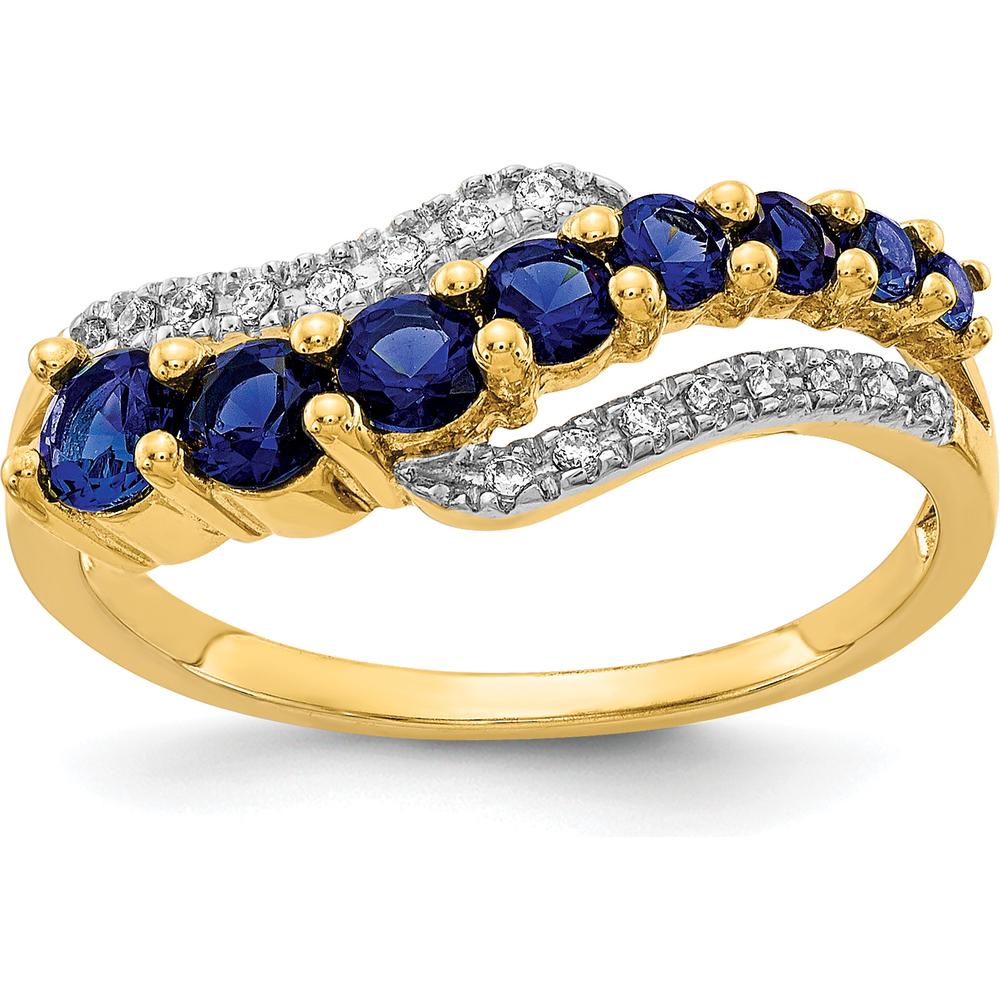 14K Yellow Gold Tapered Band Ring with Lab-Created Blue Sapphires and Natural Diamonds - 0.93 Carat Total Sapphire Weight, 0.01 Carat Total Diamond Weight by 0