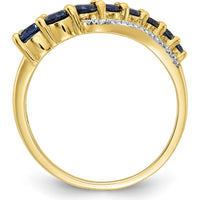 14K Yellow Gold Tapered Band Ring with Lab-Created Blue Sapphires and Natural Diamonds - 0.93 Carat Total Sapphire Weight, 0.01 Carat Total Diamond Weight by 0