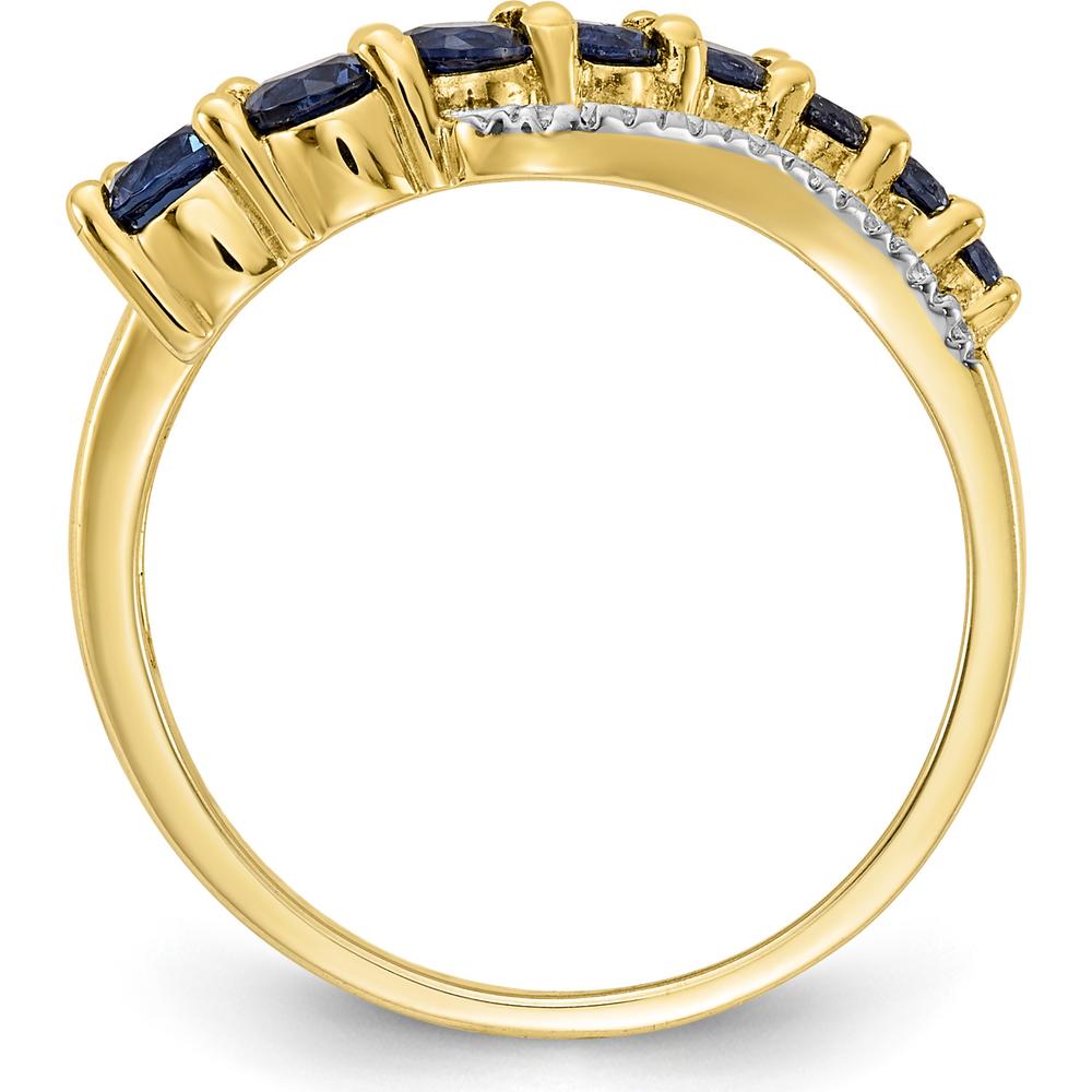 14K Yellow Gold Tapered Band Ring with Lab-Created Blue Sapphires and Natural Diamonds - 0.93 Carat Total Sapphire Weight, 0.01 Carat Total Diamond Weight by 0